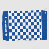 Trendy blauw wit geruit patroon & sterren op maat golfhanddoek (Horizontaal)