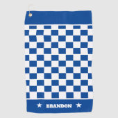 Trendy blauw wit geruit patroon & sterren op maat golfhanddoek (Voorkant)