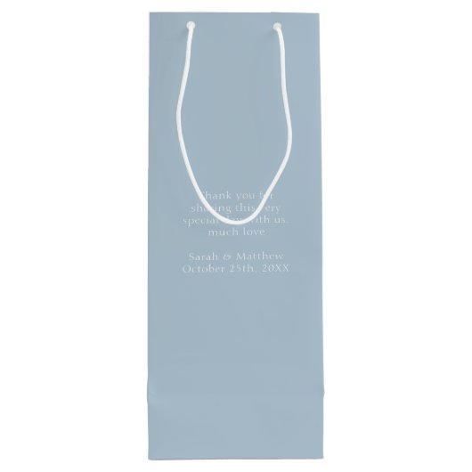 Trendy Blauw & Wit Lint Boog Huwelijk Dank u Wijn Cadeautas (Achterkant)