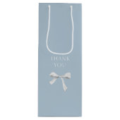 Trendy Blauw & Wit Lint Boog Huwelijk Dank u Wijn Cadeautas (Voorkant)