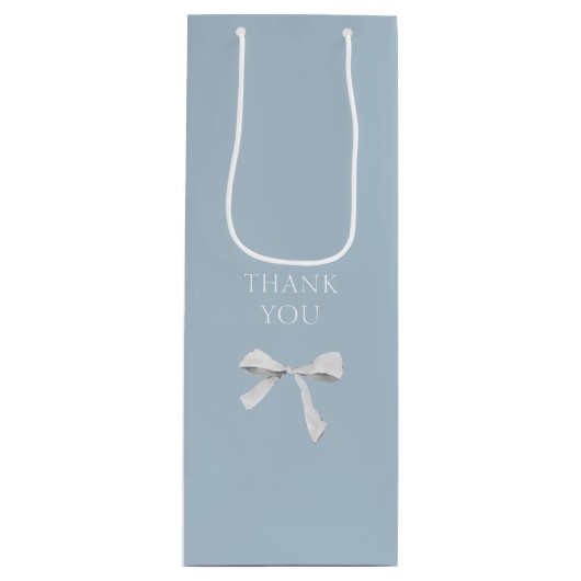 Trendy Blauw & Wit Lint Boog Huwelijk Dank u Wijn Cadeautas (Voorkant)