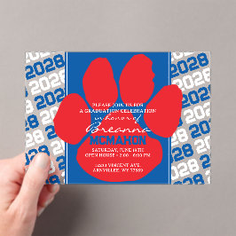 Trendy Blauw, Wit & Rood Afstuderen Pawprint Clear Acryl Uitnodigingen