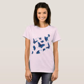 trendy blauw & witte Butterflies T-shirt (Voorkant volledig)