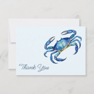 Trendy Blauwe Aquarel Krab Strand Bedankt Kaarten Notitiekaartje