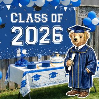 Trendy Blauwe Beer Printbare Diploma Party Decorat Poster