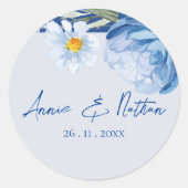 Trendy Blauwe Bloemen Bloemen Bloemen bruiloft St Ronde Sticker (Voorkant)