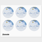 Trendy Blauwe Bloemen Bloemen Bloemen bruiloft St Ronde Sticker (Vel)