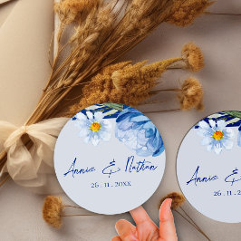 Trendy Blauwe Bloemen Bloemen Bloemen bruiloft St Ronde Sticker