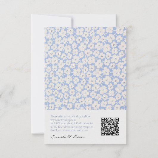 Trendy Blauwe Bloemen Bruiloft Uitnodiging & RSVP (Achterkant)