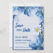Trendy  Blauwe Bloemen Wedding Save the Date (Voorkant)