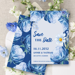 Trendy  Blauwe Bloemen Wedding Save the Date