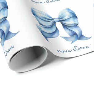 Trendy blauwe boog gepersonaliseerd met naam monog cadeaupapier