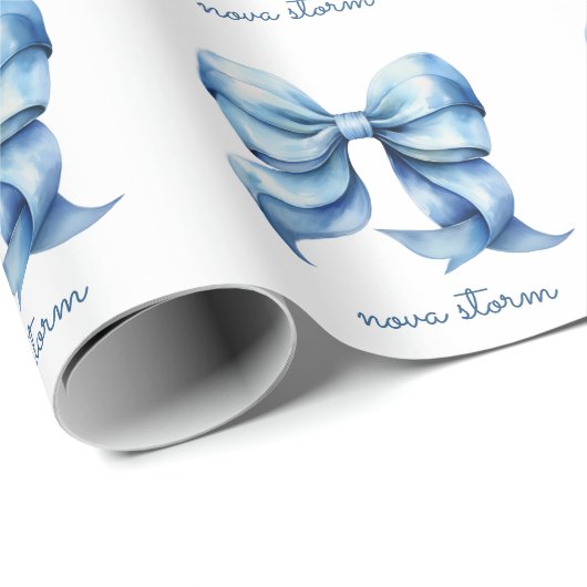 Trendy blauwe boog gepersonaliseerd met naam monog cadeaupapier (Rol Hoek)