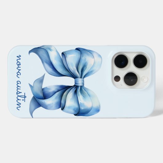 Trendy blauwe boog gepersonaliseerd met naam monog Case-Mate iPhone case (Achterkant (horizontaal))