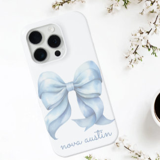 Trendy blauwe boog gepersonaliseerd met naam monog iPhone 15 pro case