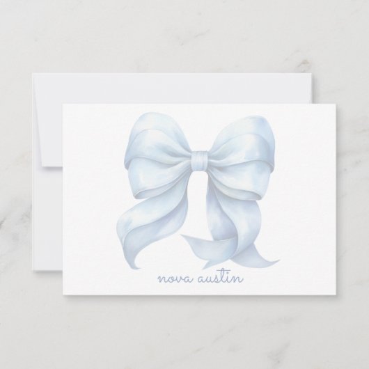 Trendy blauwe boog gepersonaliseerd met naam monog notitiekaartje (Voorkant)