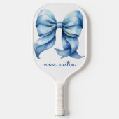 Trendy blauwe boog gepersonaliseerd met naam monog pickleball paddle (Voorkant)