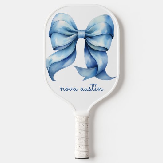 Trendy blauwe boog gepersonaliseerd met naam monog pickleball paddle (Voorkant)