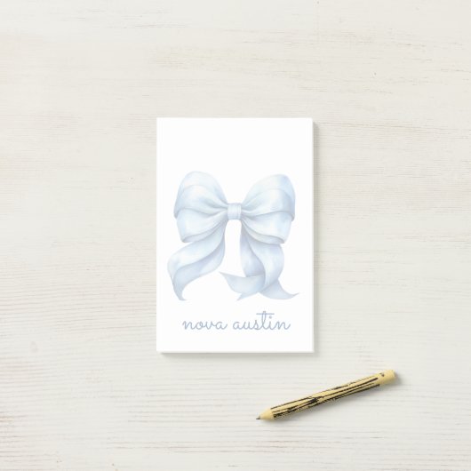 Trendy blauwe boog gepersonaliseerd met naam monog post-it® notes (Op bureau)