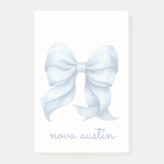 Trendy blauwe boog gepersonaliseerd met naam monog post-it® notes (Voorkant)