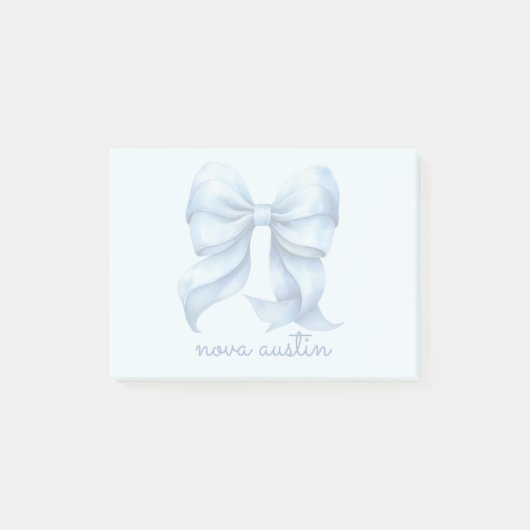 Trendy blauwe boog gepersonaliseerd met naam monog post-it® notes (Voorkant)
