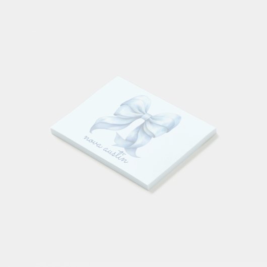 Trendy blauwe boog gepersonaliseerd met naam monog post-it® notes (Schuin)