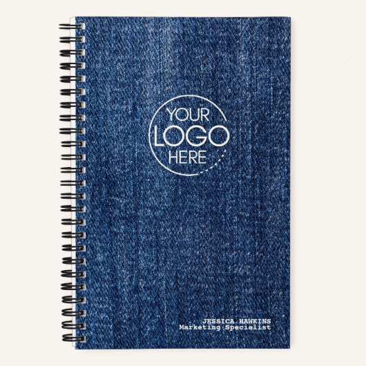 Trendy Blauwe Denim Modern Logo met Slijtage Notitieboek (Voorkant)