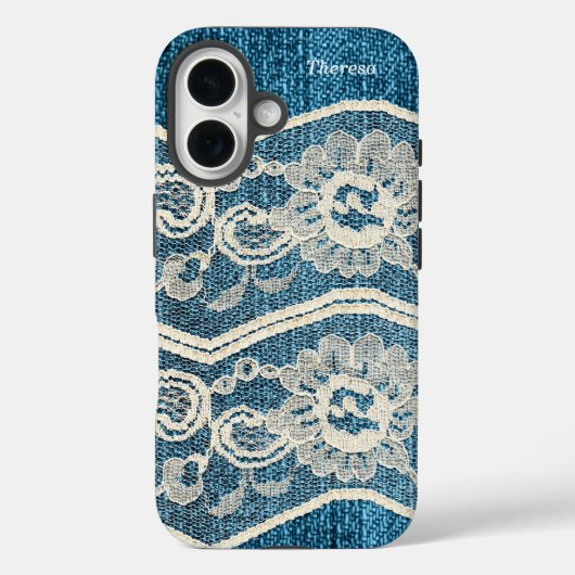 Trendy Blauwe Denim & Witte Kant Case-Mate iPhone Case (Achterkant)