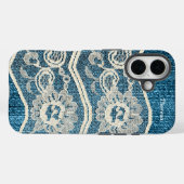 Trendy Blauwe Denim & Witte Kant Case-Mate iPhone Case (Achterkant (horizontaal))
