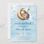 Trendy Blauwe en gouden maan en terug Boy Baby sho Kaart (Voorkant)