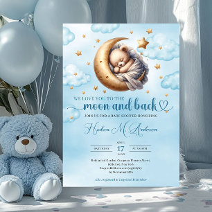 Trendy Blauwe en gouden maan en terug Boy Baby sho Kaart
