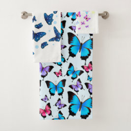 trendy blauwe en kleurrijke Butterflies Bad Handdoek
