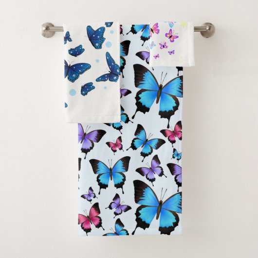 trendy blauwe en kleurrijke Butterflies Bad Handdoek (Insitu)