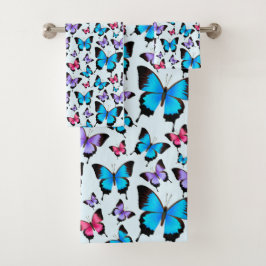trendy blauwe en kleurrijke Butterflies Bad Handdoek