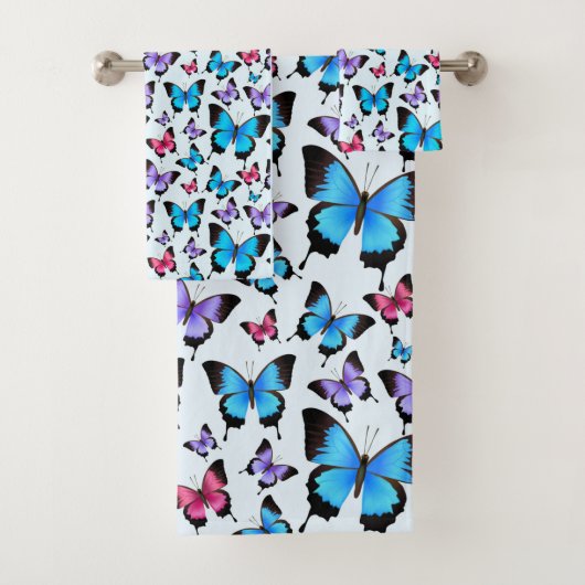 trendy blauwe en kleurrijke Butterflies Bad Handdoek (Insitu)
