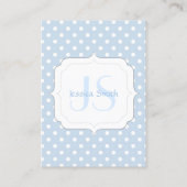 Trendy blauwe en witte polka stip monogram visitekaartje (Achterkant)