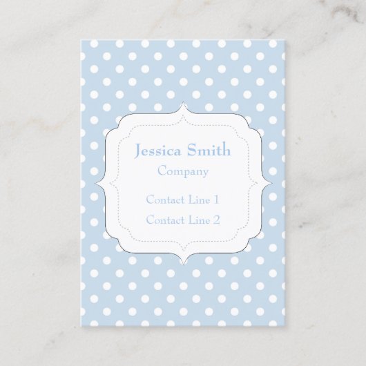 Trendy blauwe en witte polka stip monogram visitekaartje (Voorkant)