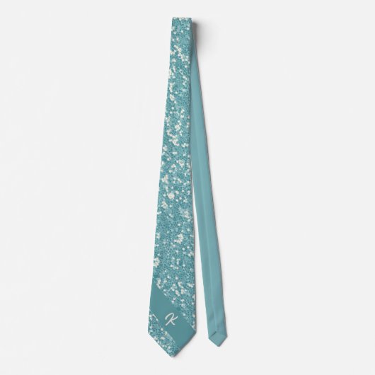 Trendy blauwe glitters monogram stijlvol chic stropdas (Voorkant)