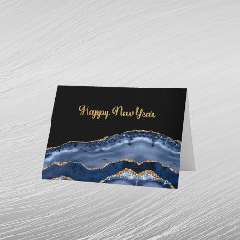 Trendy Blauwe Goud Agaat Nieuwjaar Feestdagen Kaart