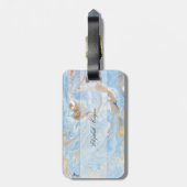 Trendy Blauwe Goud Steen Marmer Textuur, Monogram Bagagelabel (Achterkant verticaal)