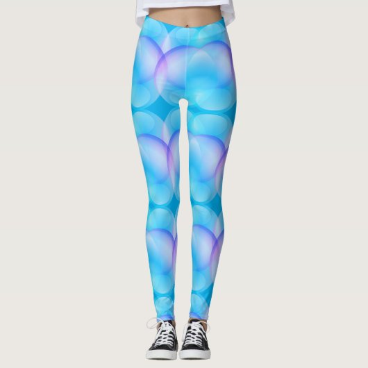 Trendy Blauwe Gradiënt Zeepbellen Patroon Legg Leggings (Voorkant)