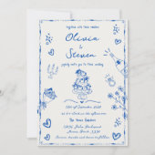 Trendy blauwe hand getekend eigenzinnige krabbel b kaart (Voorkant)