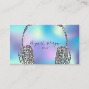 Trendy Blauwe Holografische Glitter Koptelefoon DJ Visitekaartje