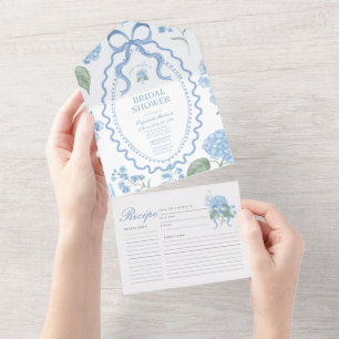 Trendy Blauwe Hortensia Bruidsdouche All In One Uitnodiging