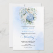 Trendy Blauwe Hortensia Gouden Bloemen Trouw Uitno Kaart (Voorkant)