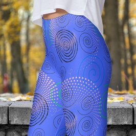 Trendy blauwe hypnotische wervelingen patroon leggings