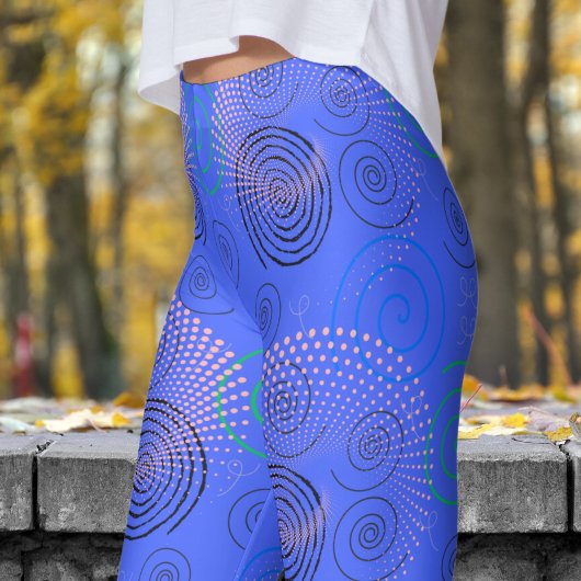 Trendy blauwe hypnotische wervelingen patroon leggings