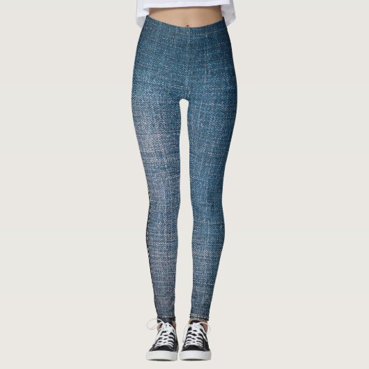 Trendy blauwe jeanspatroon leggings (Voorkant)