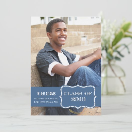 Trendy blauwe label klas van 2013 diploma kaart (Staand voorkant)