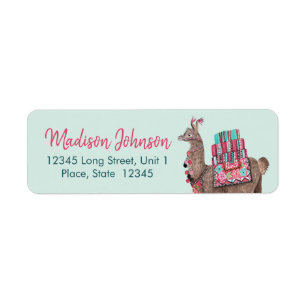 Trendy blauwe Lama   Baby Shower Etiket